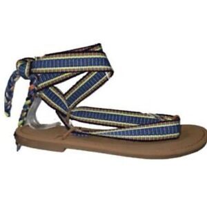 Sam & Libby Blue Blossom Gladiator Tie Up Thong Sandals Shoes Size 9
